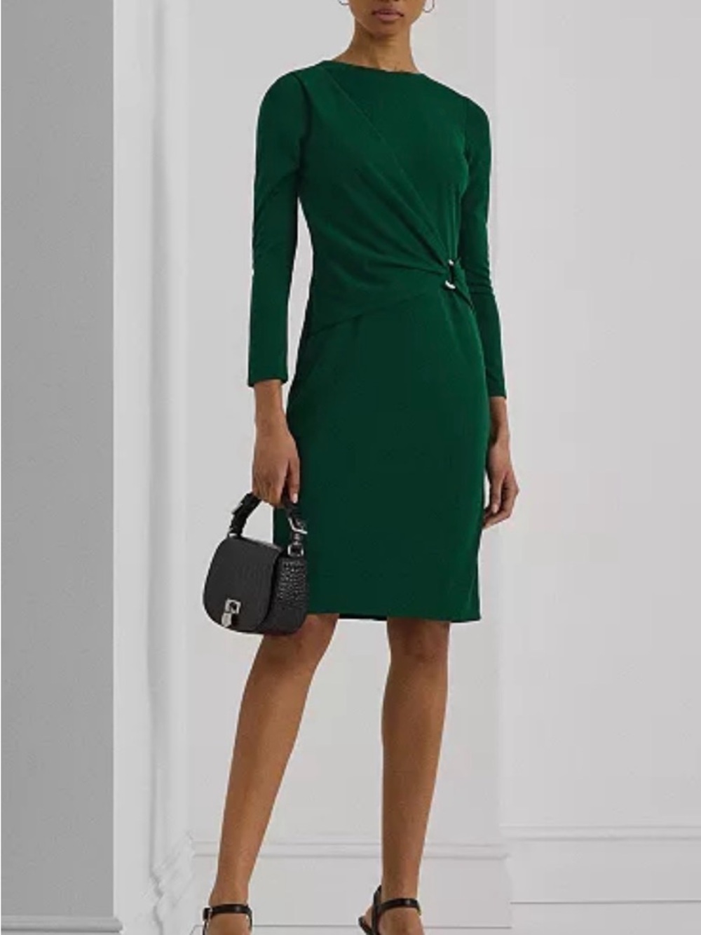Ralph Lauren Emerald Green Long-Sleeve Twist Sheath Dress
